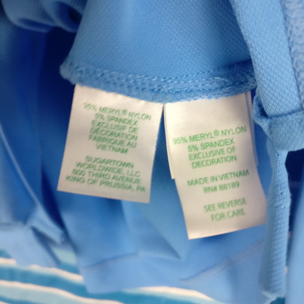 Lilly Pulitzer UPF 50+ Luxletic Frida Polo LSleeve S Blue Mandarinneck Crotchet - Picture 5 of 7